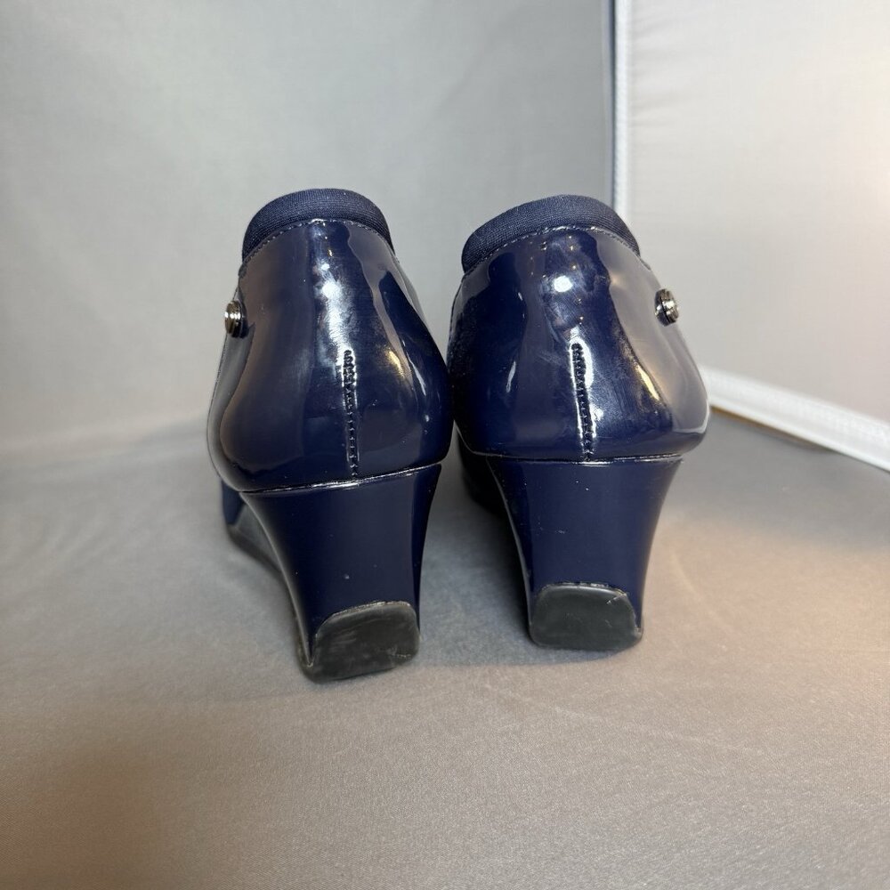 Anne Klein Sport Blue Glittering Criss Cross Strap Accent Slip On Wedges 8.5 - Picture 3 of 8
